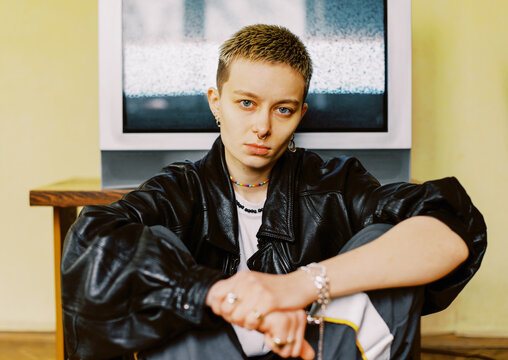 Portrait of lesbian woman with short hairs