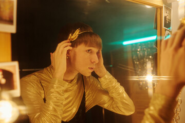 Man Putting On Headband