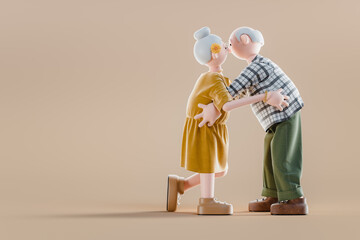 Senior couple kissing and hugging