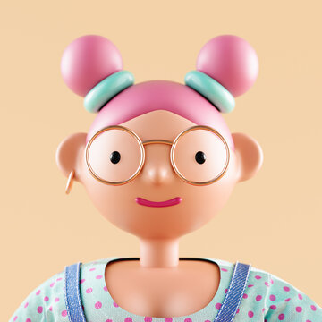 Portrait of a cute 3d woman character