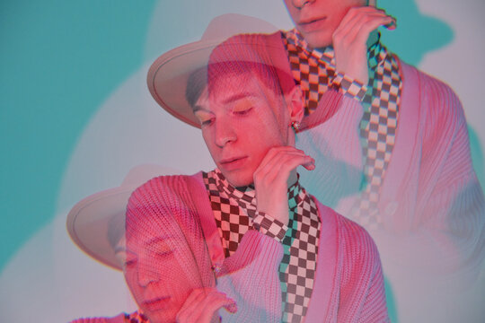 Young Queer Man In Hat Repeating Image