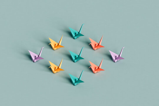 3d render of colorful swan origami