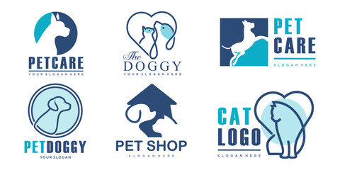 Dog and cat , animal pet icon set logo design inspiration