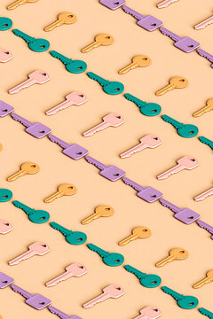 many keys in rows. 3d render