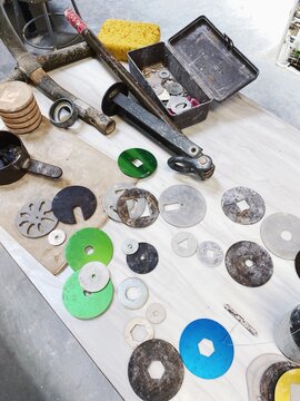 Pottery tools strewn over table
