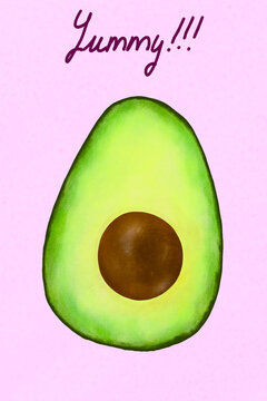 Halved Avocado with word yummy illustration