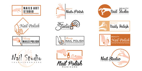 Nail beauty icon set logo design with creative element style for fashion Premium Vector