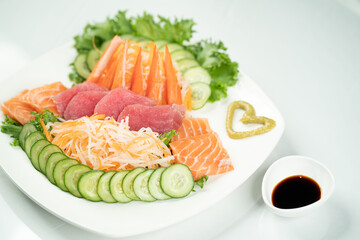 sashimi, tuna, salmon, white background