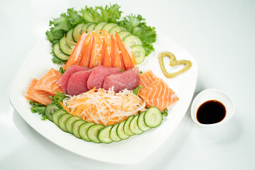 sashimi, tuna, salmon, white background