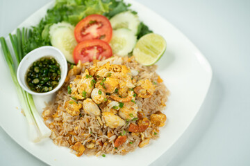 Crab fried rice with white background
