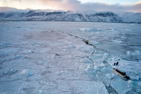 Uummannaq fishermen navigate Greenland Arctic winter sea ice pack