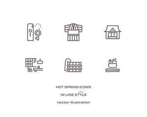 温泉のアイコンセット モノクロのイラスト