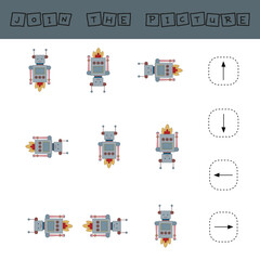 Match cartoon robots and directions up, down, left and right. Educational game for children.
