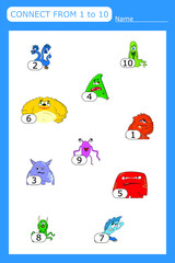 The task is to go through a maze of numbers from 1 to 10. Educational exercises for preschool children
