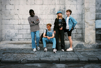 Diverse trendy youngsters on the street