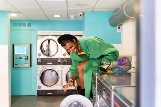 Cool man in laundry