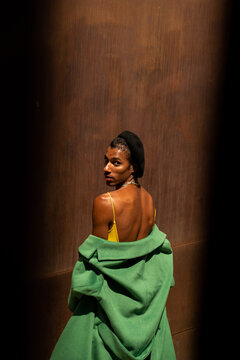 Trendy African male model in wintery style outdoor