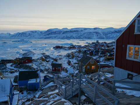 Uummannaq, Greenland - frozen Arctic Circle village in winter