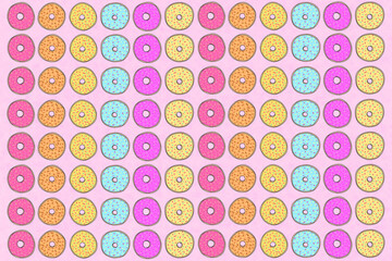 Repeating pattern of colorful donuts, illustration