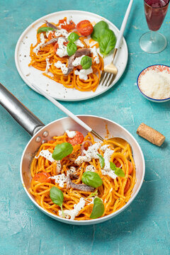 Italian Food Pasta Tomato Sauce Burrata