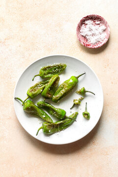 Fried padron pepper on a plate