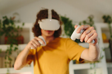 Boy playing with virtual reality 