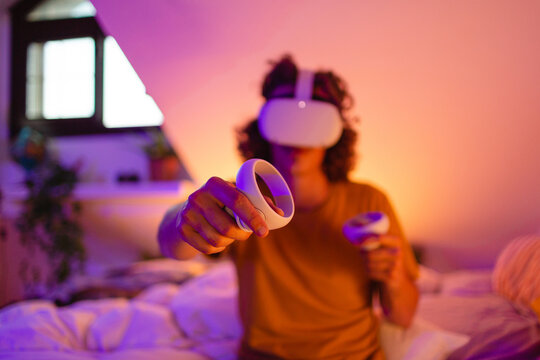 Detail of a man using Virtual Reality gadget