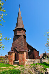 Fototapeta na wymiar Wooden Church of the Elevation of the Cross. Lesno, Pomeranian Voivodeship, Poland