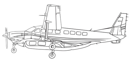 Airplane coloring page for kids line art vector blank printable design for children to fill in