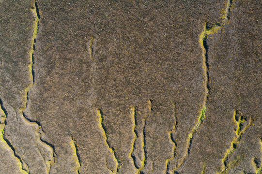 Aerial Shot Of Textures Of Highlands Of Iceland