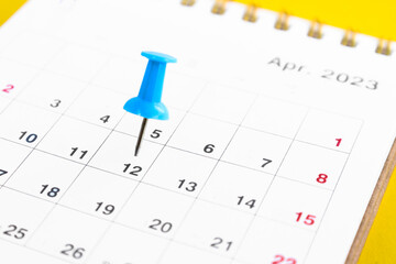 Thumbtack in calendar ideas for busy reminders Appointments and meetings Planning for a business meeting or planning idea.