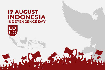Dirgahayu Indonesia Independence day White background Template with ornaments Indonesian Map,euphoria people and Flat Garuda 