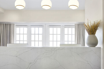 Luxury boutique hotel lobby reception front desk