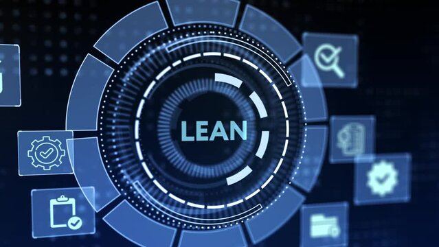 Lean, Six sigma, quality control and manufacturing process management concept on virtual screen.