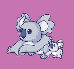 cute koala family with his children. Isolated animal illustration. Flat Style Sticker Icon Premium vector