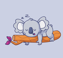 cute koala sleep on tree. Isolated animal illustration. Flat Style Sticker Icon Premium vector