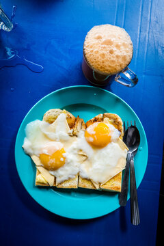 Messy breakfast on the street