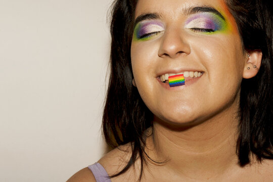 Rainbow LGBTQ flag makeup. Support for lgbt community. 