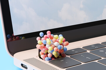 Escape work concept : colorful balloons coming out of Escape key 