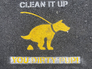 A funny reminder for dog owners to clean the pup's poop up