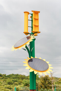 Sunflower-shaped solar power generation and wind gauge.