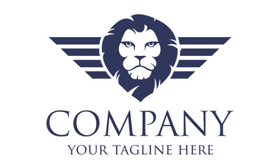 Blue Color Lion Face with Wing Logo Design