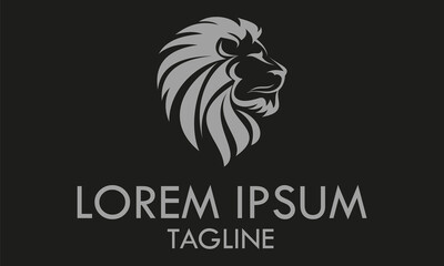 Grey Color Lion Face with Black Background Logo Design