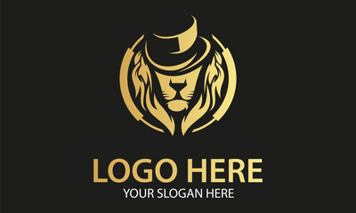 Luxury Yellow Color Lion Face Wear Negative Space Hat with Black Background Logo Design