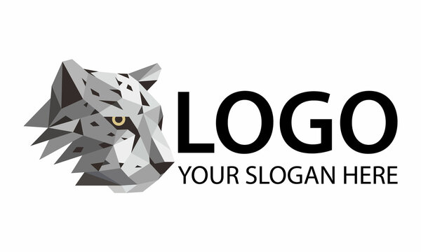 Grey Color Low Poly Cheetah Head Logo Design