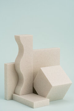 A Group Of Abstract 3D Printed Objects On The Blue Background 