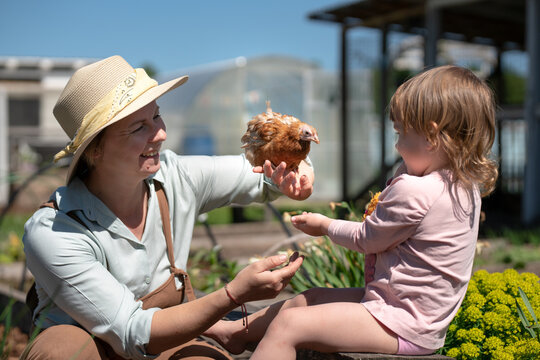 gardener family with a chicken