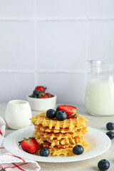 Concept of tasty food with wafers, space for text