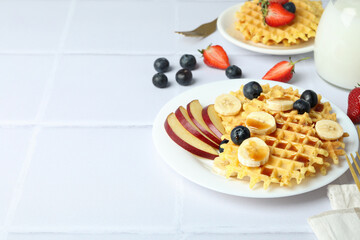 Concept of tasty food with wafers, space for text