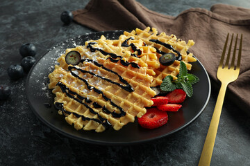 Concept of tasty food with wafers, close up